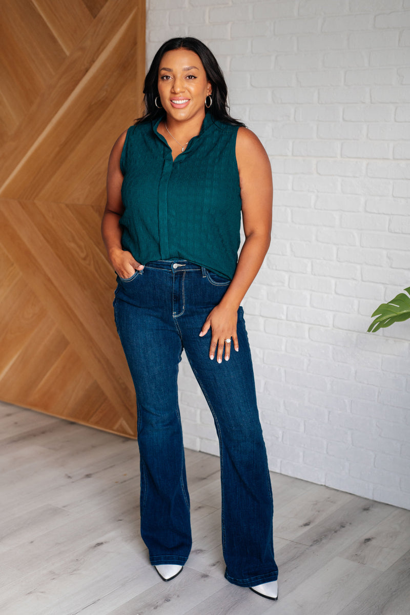Hazel Blues® |  Matter of Fact Pleat Front Sleeveless Blouse in Sea Green