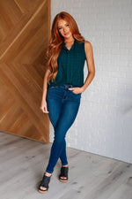 Hazel Blues® |  Matter of Fact Pleat Front Sleeveless Blouse in Sea Green
