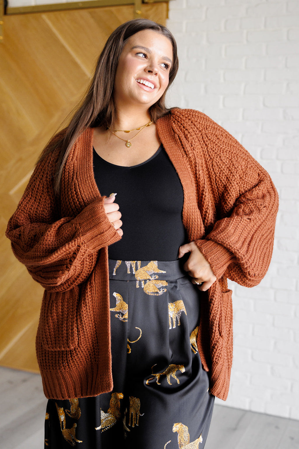 Hazel Blues® |  Maybe Monday Cardigan in Chestnut