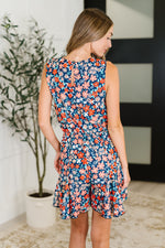 Hazel Blues® |  Meadow Mischief Sleeveless Romper in Navy/Orange/Teal