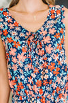 Hazel Blues® |  Meadow Mischief Sleeveless Romper in Navy/Orange/Teal
