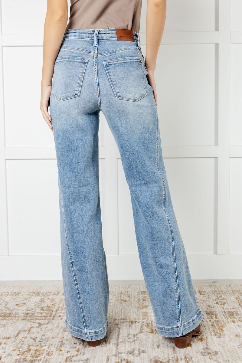 Hazel Blues® |  Melia High Rise Side Seam Detail Wide Leg Jeans