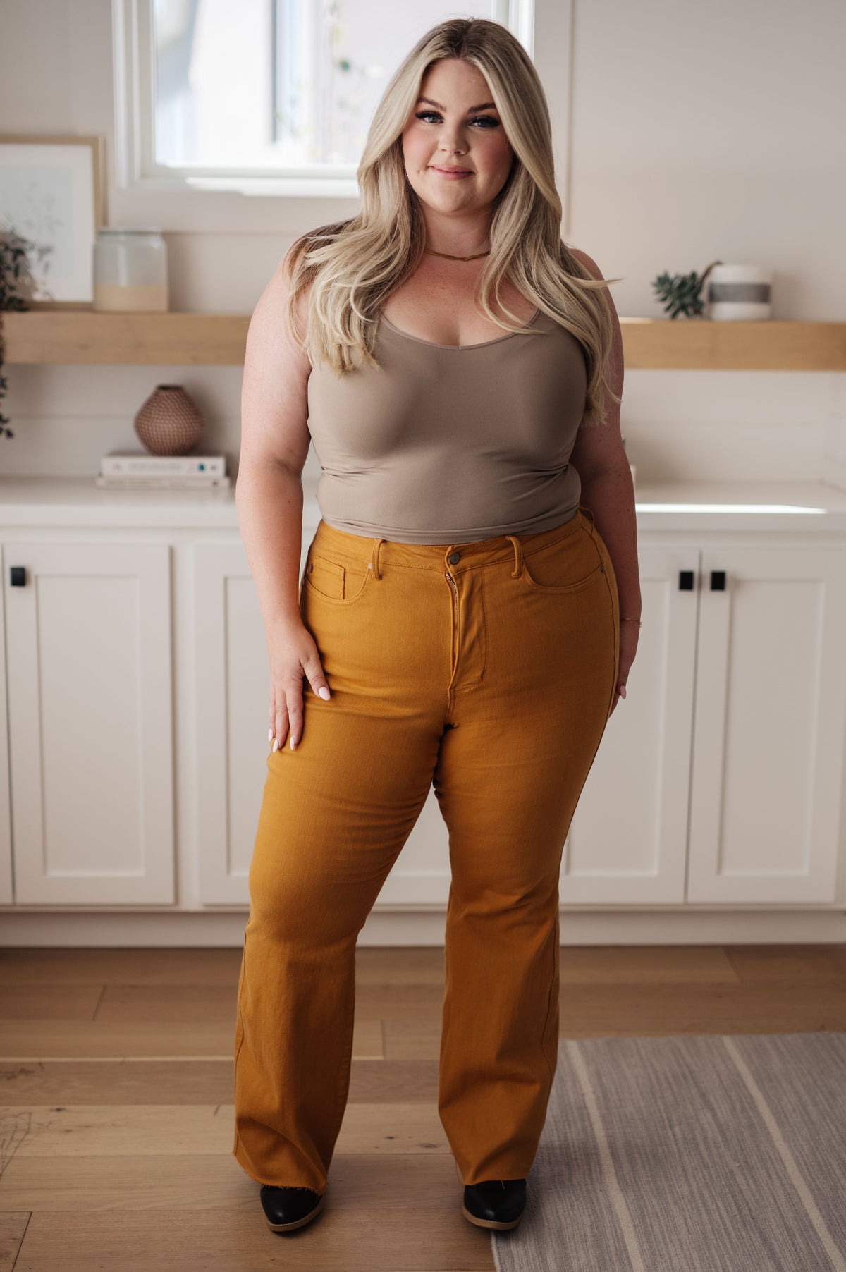 Hazel Blues® |  Melinda High Rise Control Top Flare Jeans in Marigold