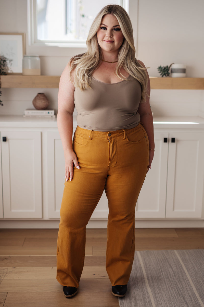 Hazel Blues® |  Melinda High Rise Control Top Flare Jeans in Marigold