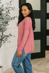 Hazel Blues® |  Mellow Mood Heathered Pullover in Dark Red