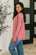 Hazel Blues® |  Mellow Mood Heathered Pullover in Dark Red