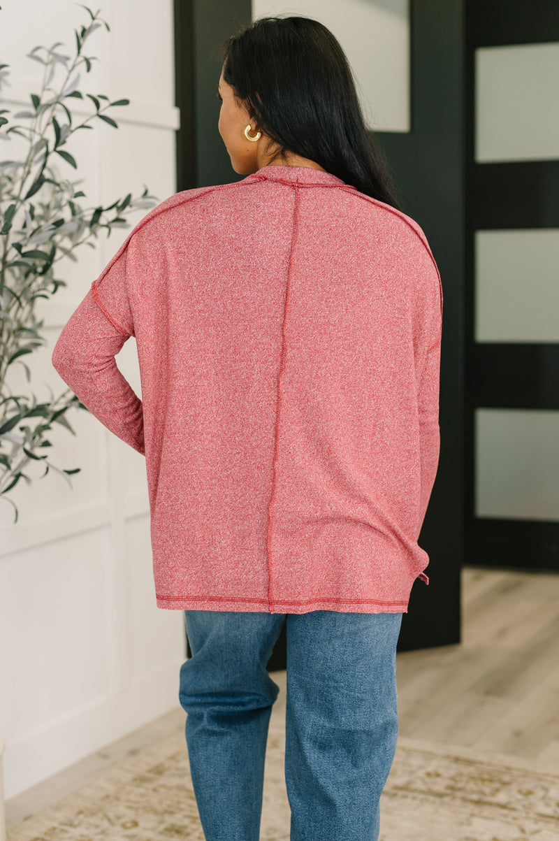 Hazel Blues® |  Mellow Mood Heathered Pullover in Dark Red