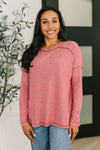 Hazel Blues® |  Mellow Mood Heathered Pullover in Dark Red