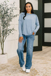 Hazel Blues® |  Mellow Mood Heathered Pullover in Dusty Blue