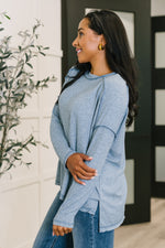 Hazel Blues® |  Mellow Mood Heathered Pullover in Dusty Blue