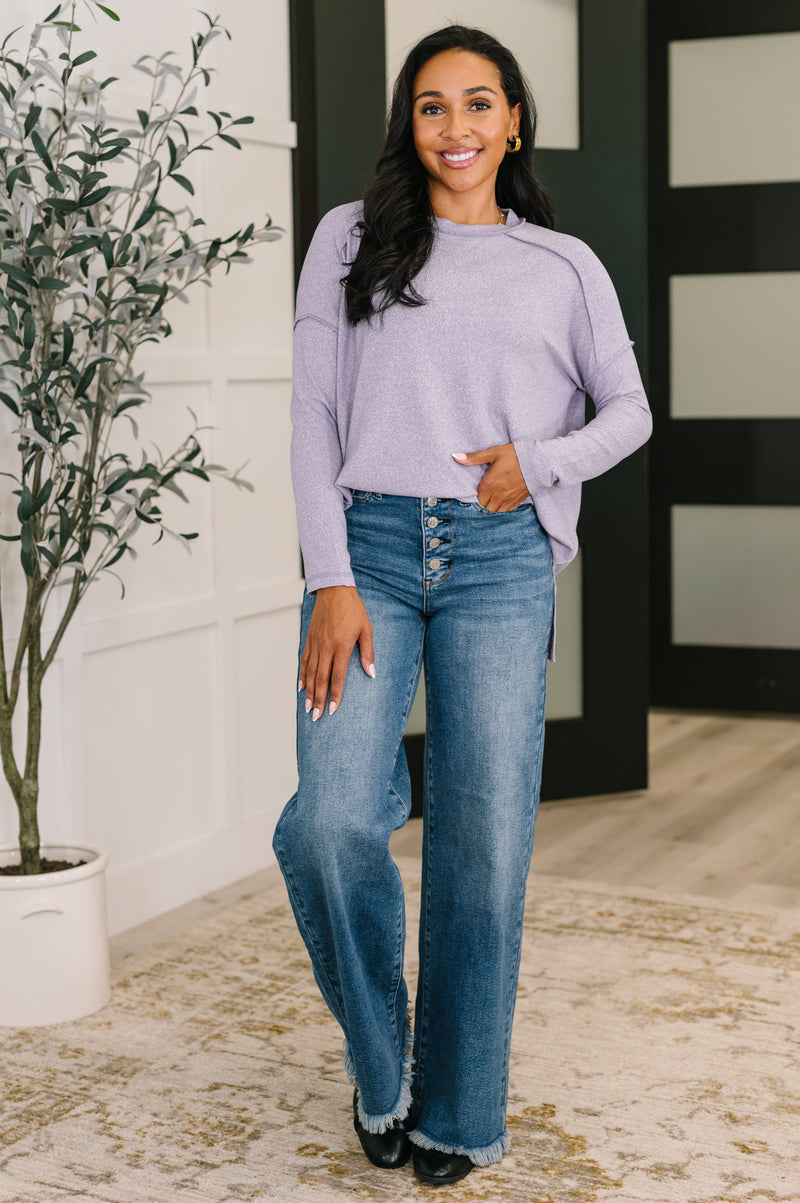 Hazel Blues® |  Mellow Mood Heathered Pullover in Lavender