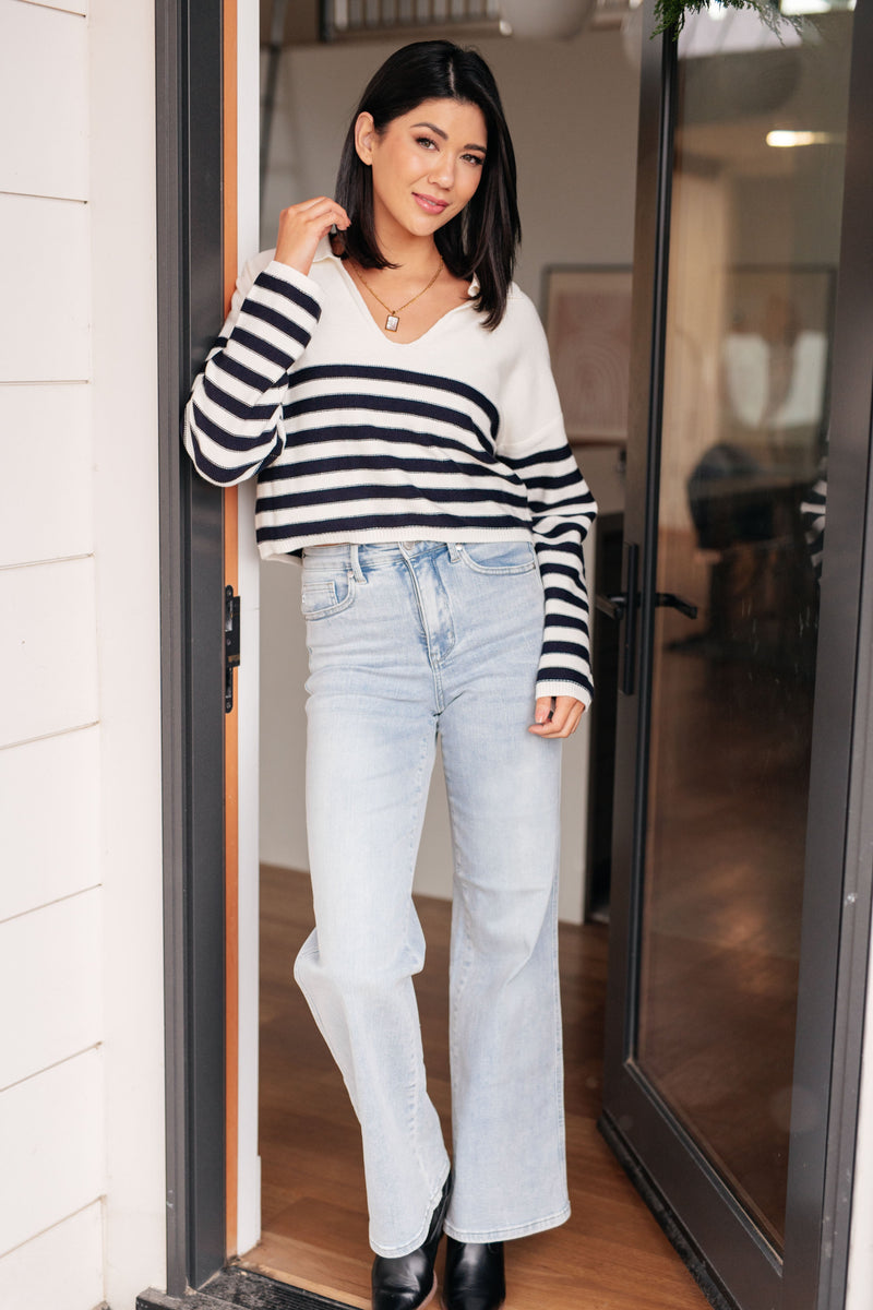 Hazel Blues® |  Memorable Moments Striped Sweater in White