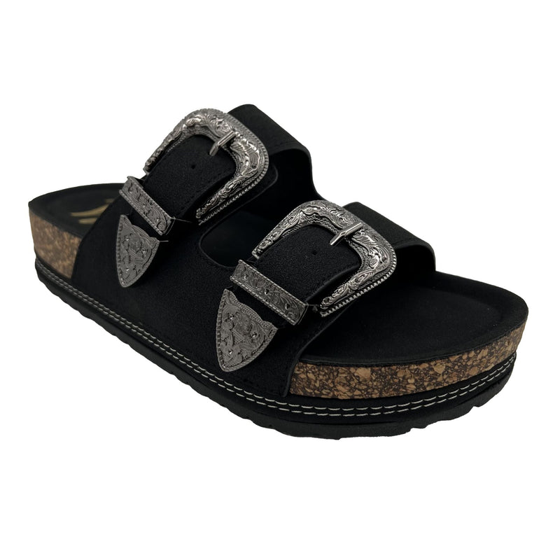Hazel Blues® |  Mickie Western Slides in Black