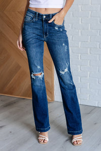 Hazel Blues® |  Mila Mid Rise Distressed Bootcut Jeans