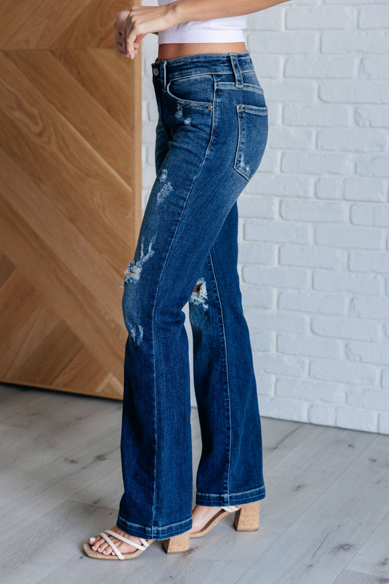 Hazel Blues® |  Mila Mid Rise Distressed Bootcut Jeans