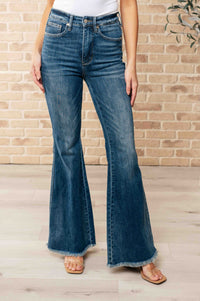 Hazel Blues® |  Miley High Waist Control Top Frayed Hem Flare Jeans