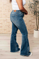 Hazel Blues® |  Miley High Waist Control Top Frayed Hem Flare Jeans