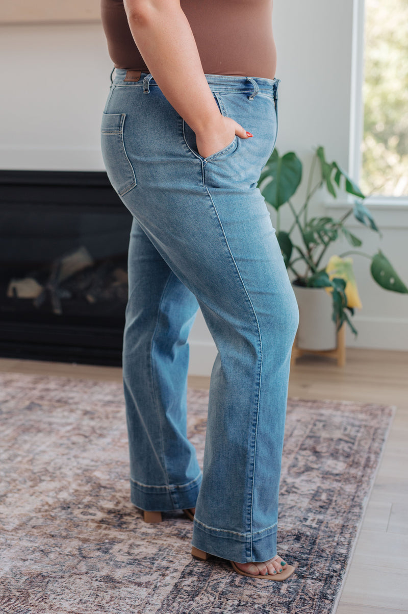 Hazel Blues® |  Mindy Mid Rise Wide Leg Jeans