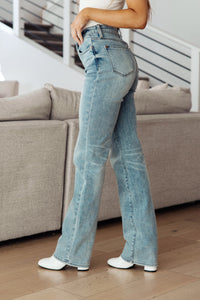 Hazel Blues® |  Miranda High Rise Plaid Cuff Vintage Straight Jeans