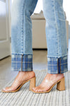 Hazel Blues® |  Miranda High Rise Plaid Cuff Vintage Straight Jeans