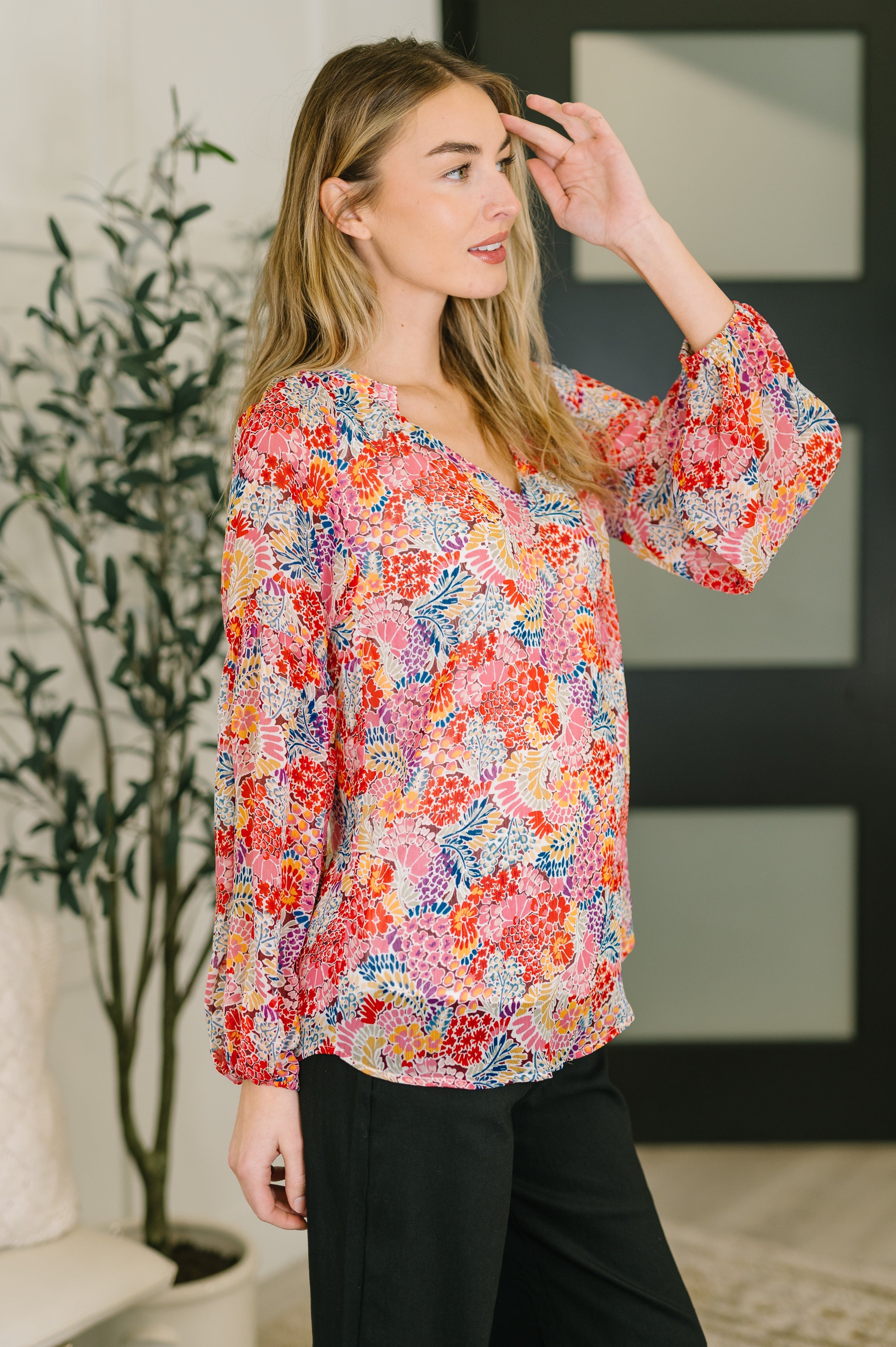 Modern Meadow V-Neck Puff Sleeve Blouse – Hazel Blues®