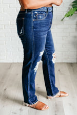 Hazel Blues® |  Montana High Rise Rigid Magic Distressed Straight Jeans