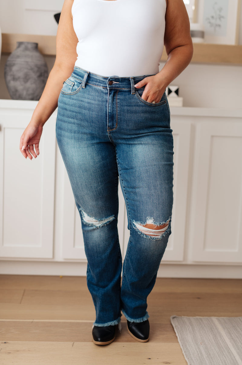 Hazel Blues® |  Morgan High Rise Distressed Straight Jeans