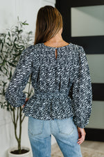 Hazel Blues® |  Muse Moves High Neck Peplum Blouse in Black