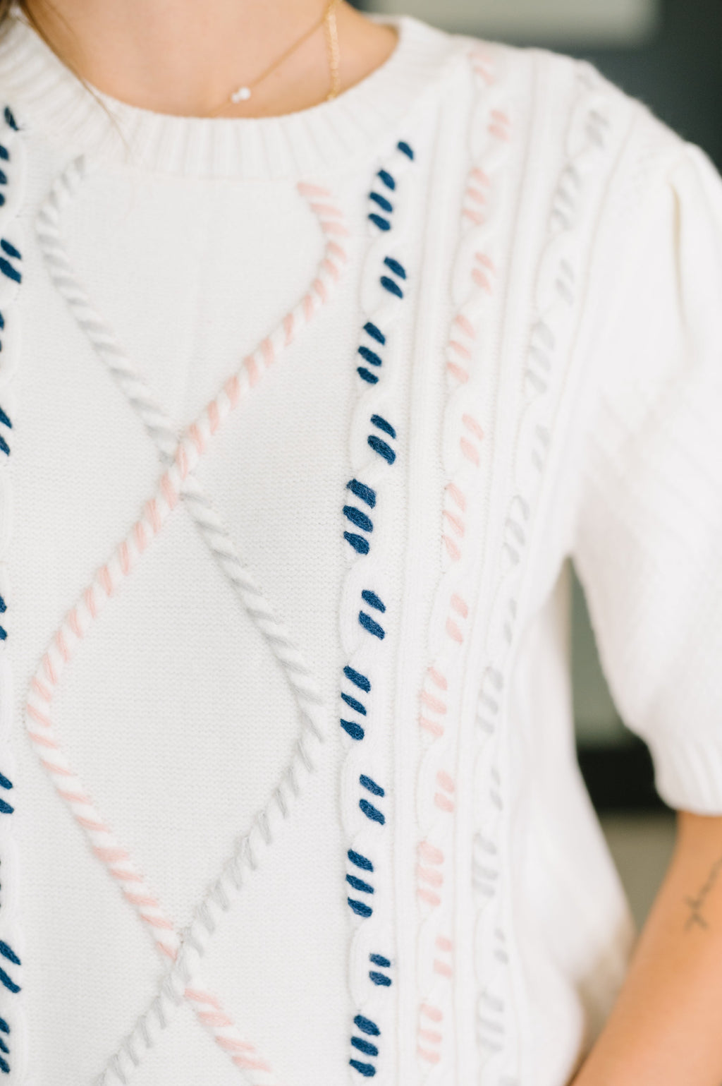 Hazel Blues® |  Need a Little Love Cable Knit Puff Sleeve Top