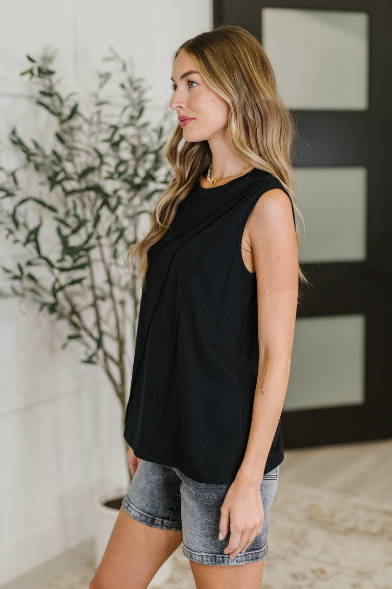 Hazel Blues® |  New Normal Pleat Detail Sleeveless Top in Black