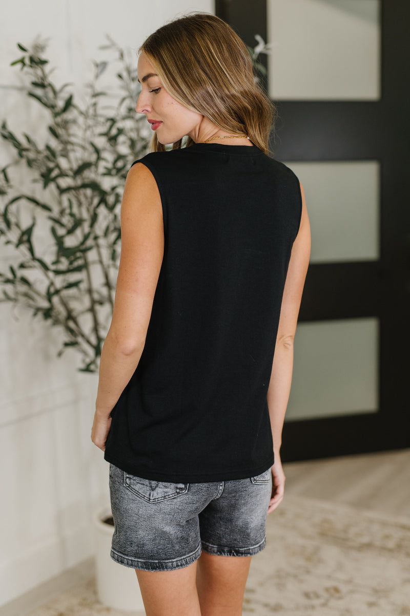Hazel Blues® |  New Normal Pleat Detail Sleeveless Top in Black