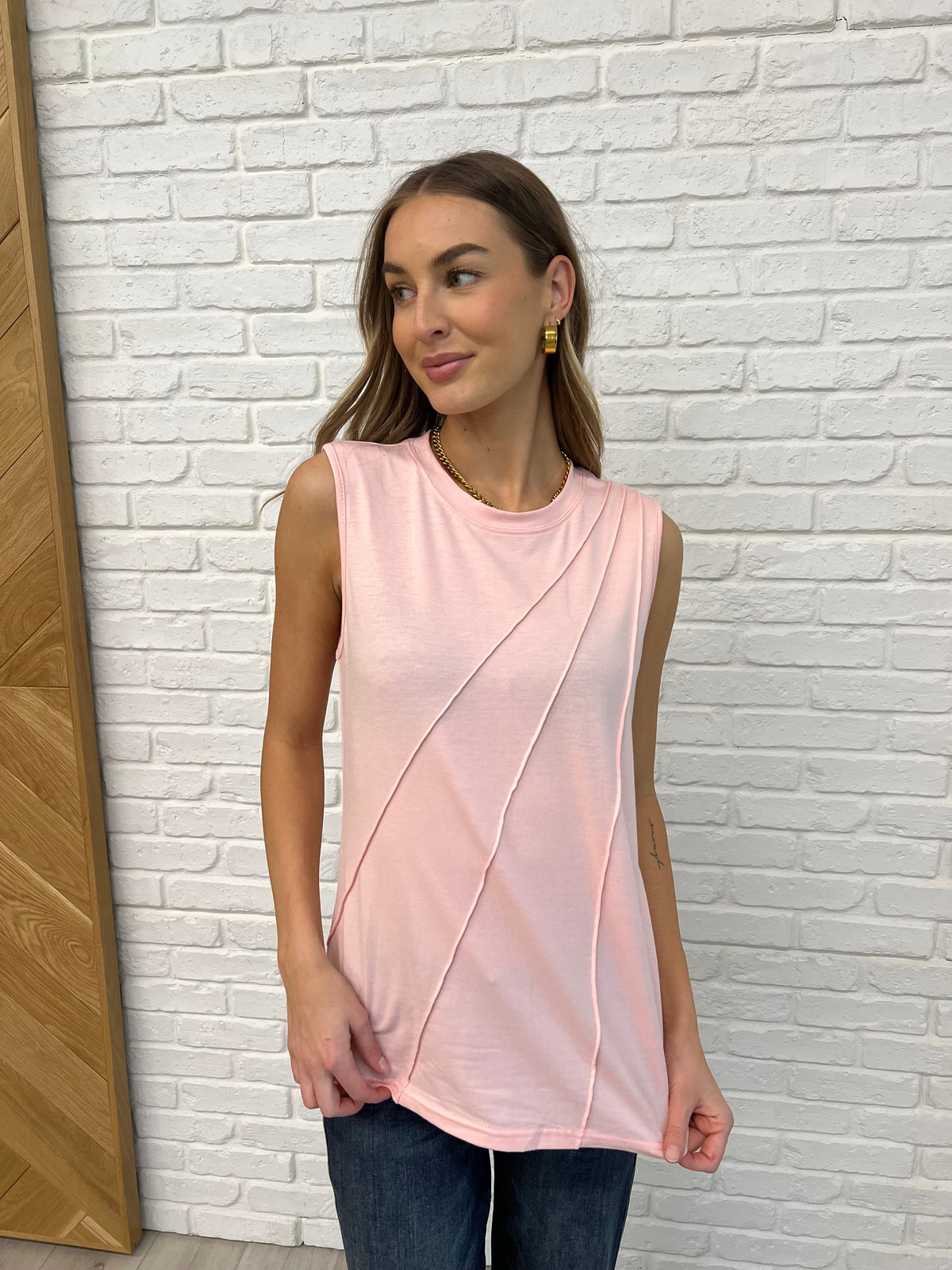 Hazel Blues® |  New Normal Pleat Detail Sleeveless Top in Pink