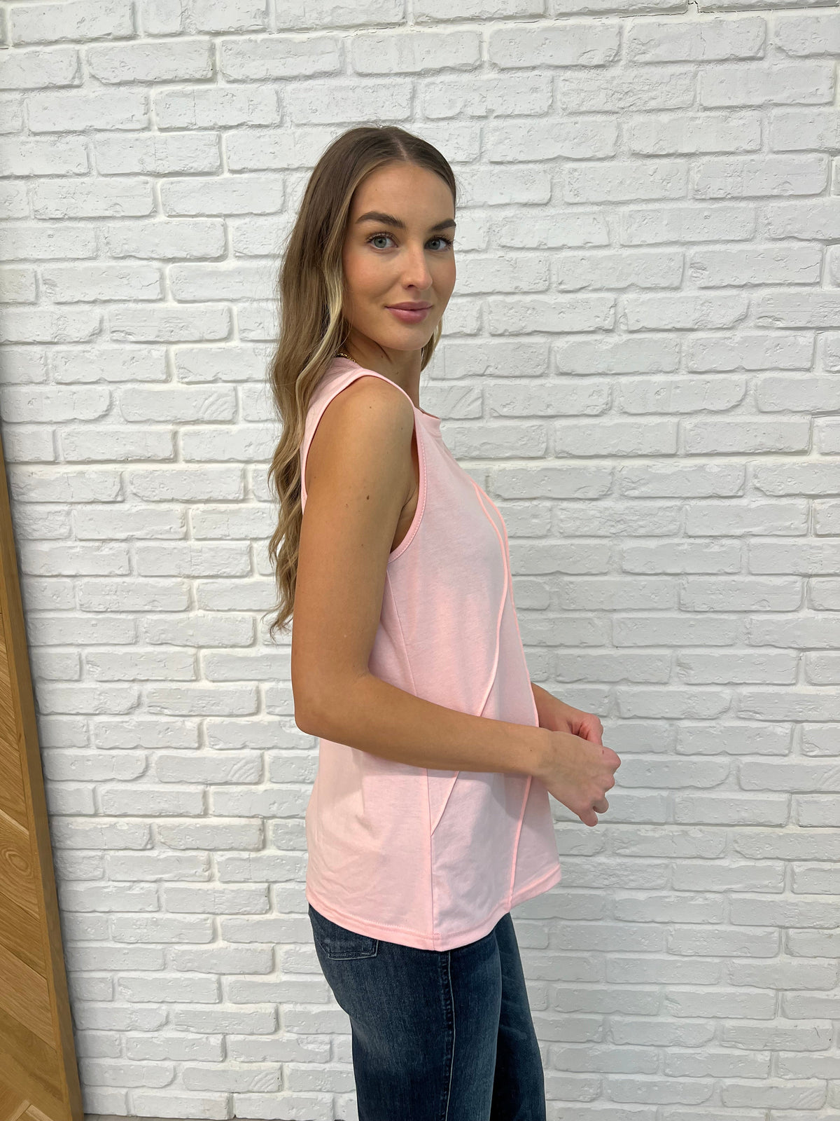 Hazel Blues® |  New Normal Pleat Detail Sleeveless Top in Pink