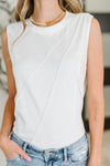 Hazel Blues® |  New Normal Pleat Detail Sleeveless Top in White
