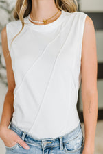 Hazel Blues® |  New Normal Pleat Detail Sleeveless Top in White