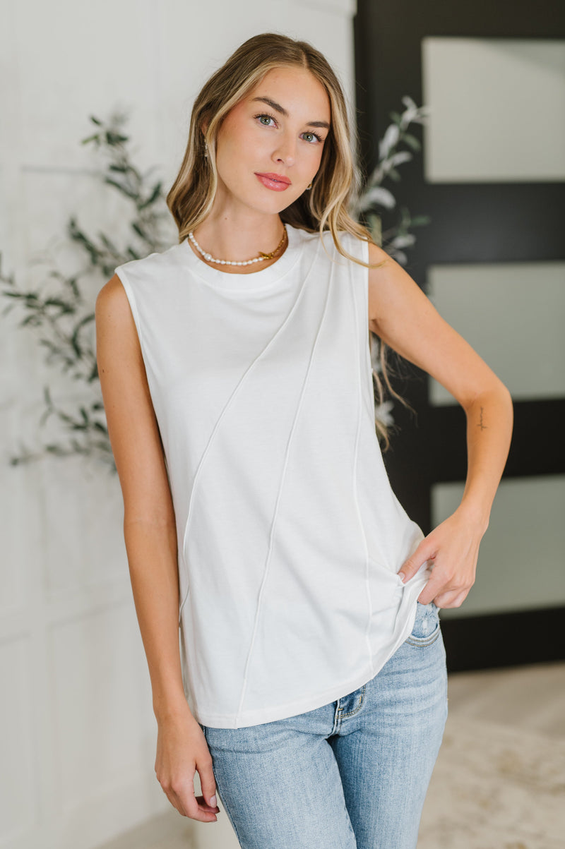 Hazel Blues® |  New Normal Pleat Detail Sleeveless Top in White