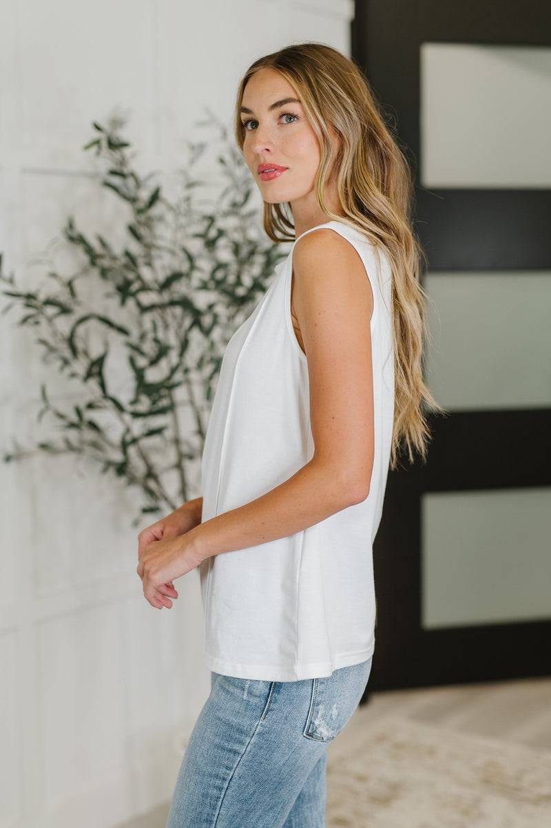 Hazel Blues® |  New Normal Pleat Detail Sleeveless Top in White