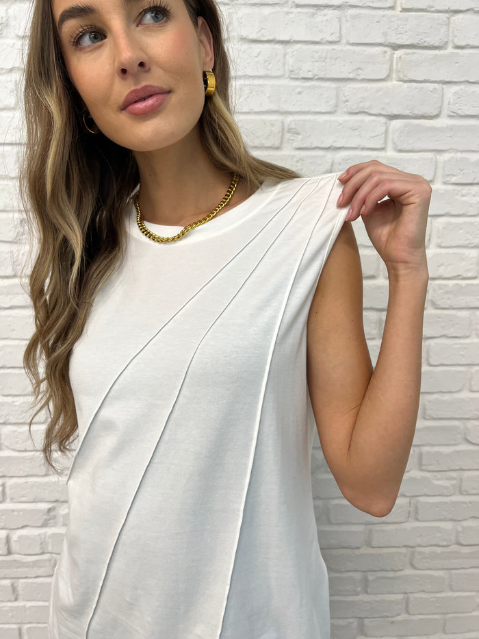 Hazel Blues® |  New Normal Pleat Detail Sleeveless Top in White