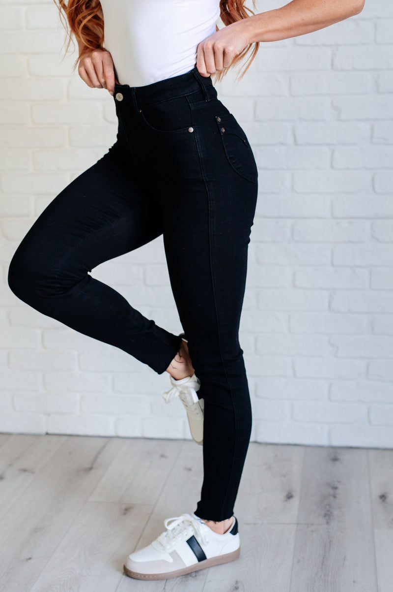 Hazel Blues® |  Nicole Tummy Control Skinny Jeans in Black