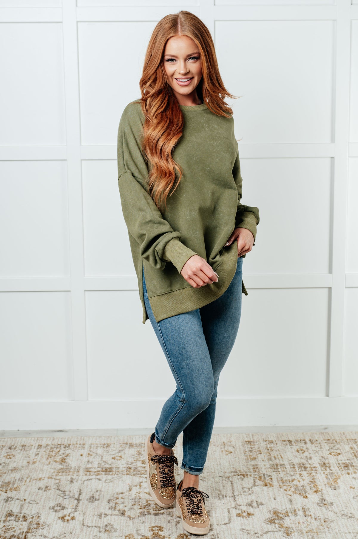 Hazel Blues® |  No Plain Jane Oversized Sweatshirt in Green