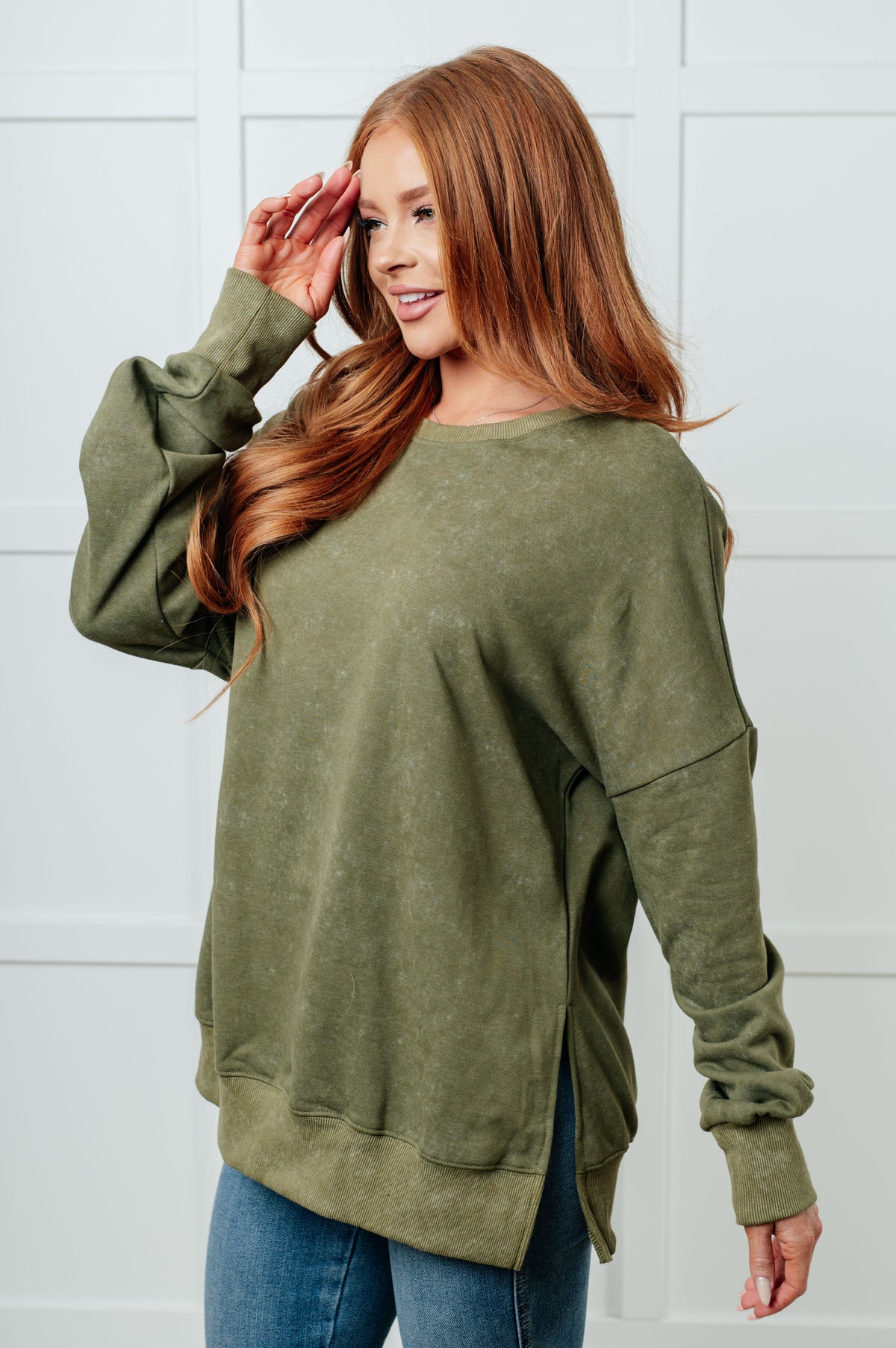 Hazel Blues® |  No Plain Jane Oversized Sweatshirt in Green