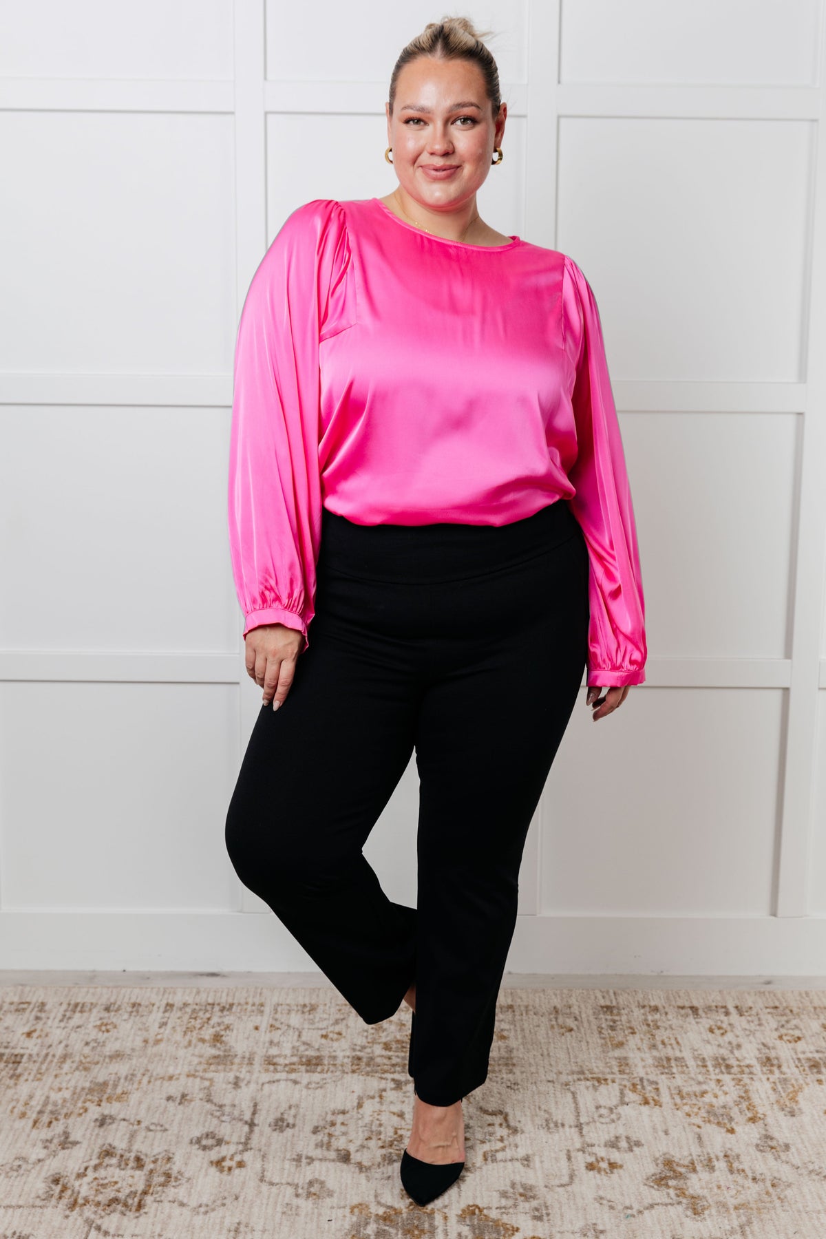 Hazel Blues® |  Not Exaggerating Satin Puff Sleeve Blouse