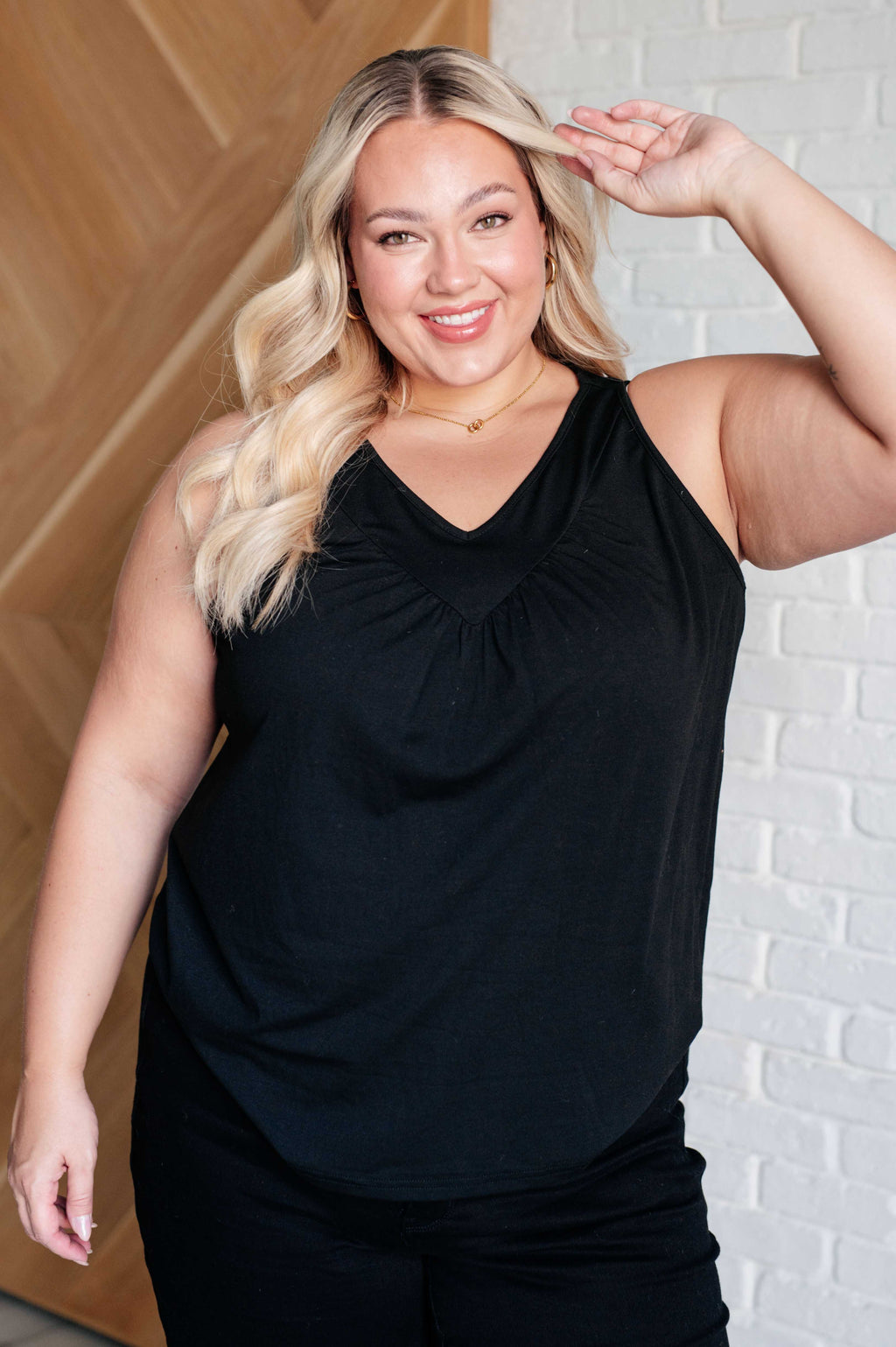 Hazel Blues® |  Not So Anxious V-Neck Tank in Black