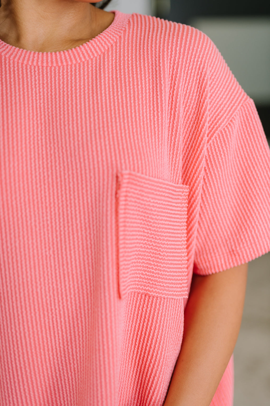 Hazel Blues® |  Not That complicated Textured Boxy Tee in Salmon