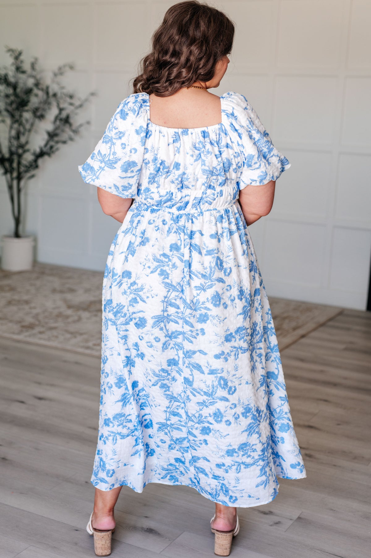 Hazel Blues® |  Nurturing Myself Square Neck Floral Dress in Blue