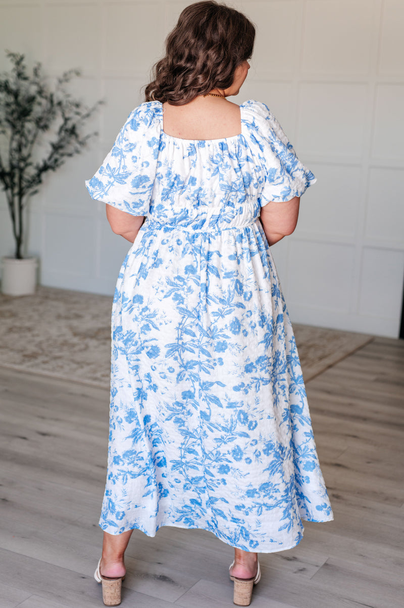 Hazel Blues® |  Nurturing Myself Square Neck Floral Dress in Blue