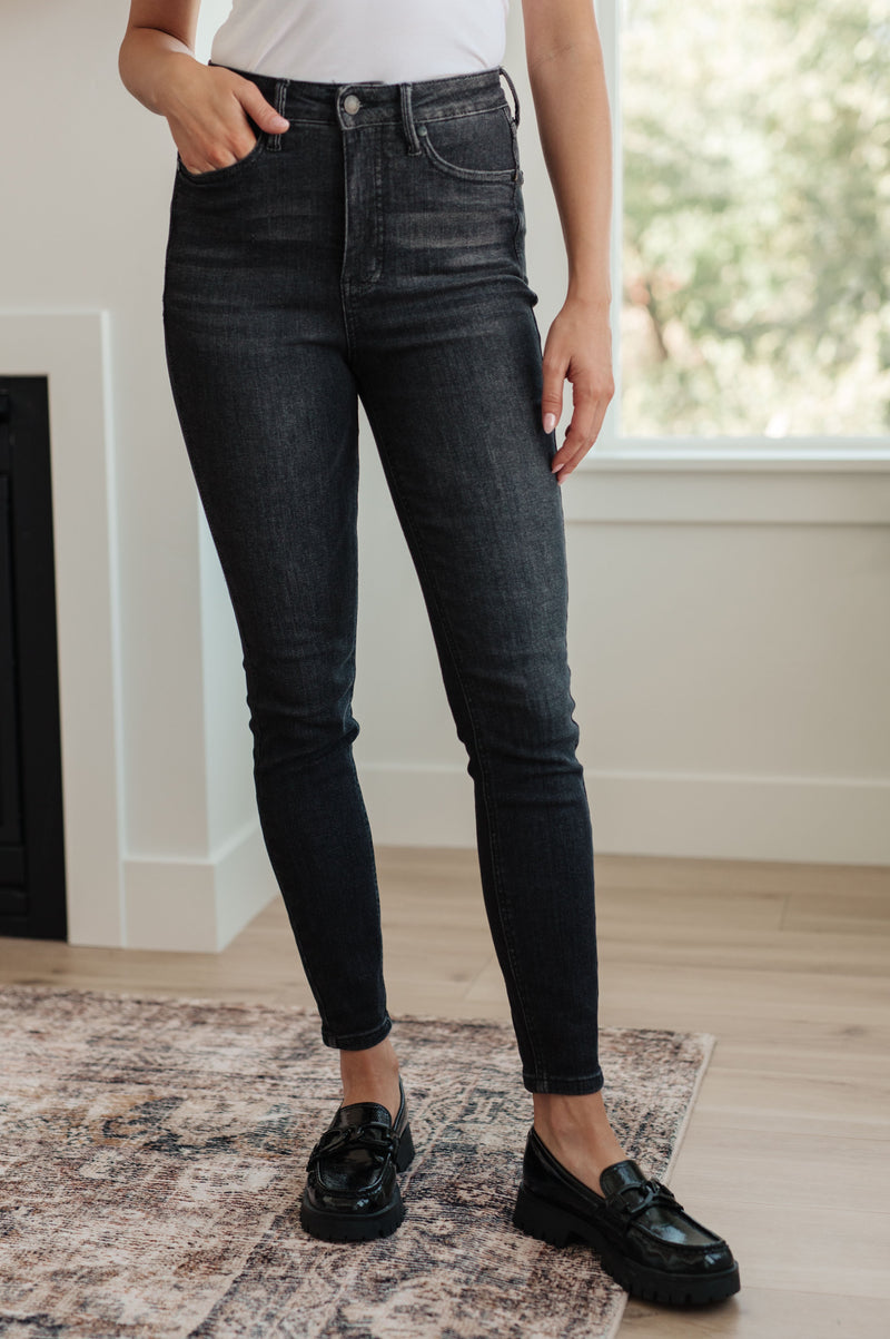 Hazel Blues® |  Octavia High Rise Control Top Skinny Jeans in Washed Black