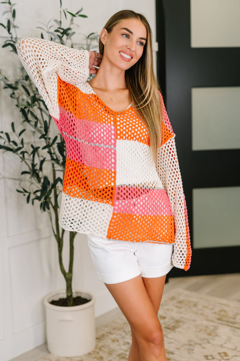 Hazel Blues® |  Off the Grid Net Color Block Layering Top