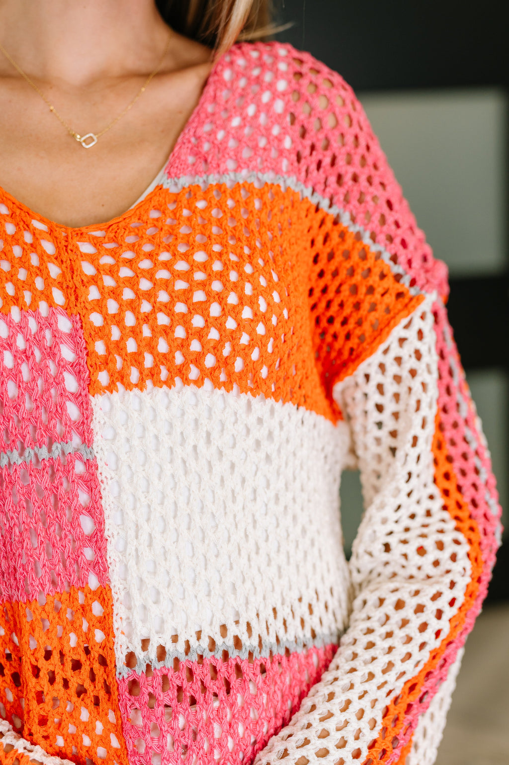 Hazel Blues® |  Off the Grid Net Color Block Layering Top