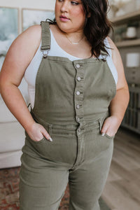 Hazel Blues® | Olivia Control Top Release Hem Overalls in Olive - Hazel Blues®